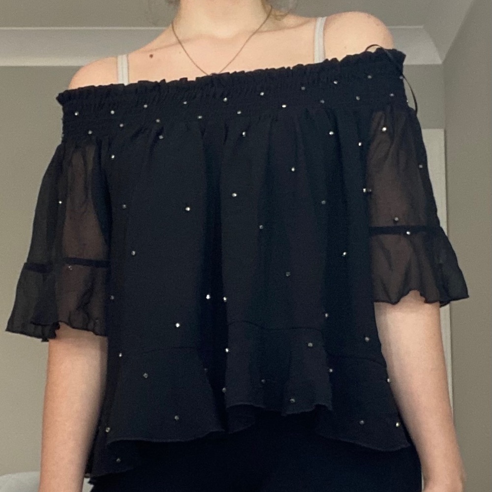 Zara Basic Off The Shoulder Blouse with Rhinestone